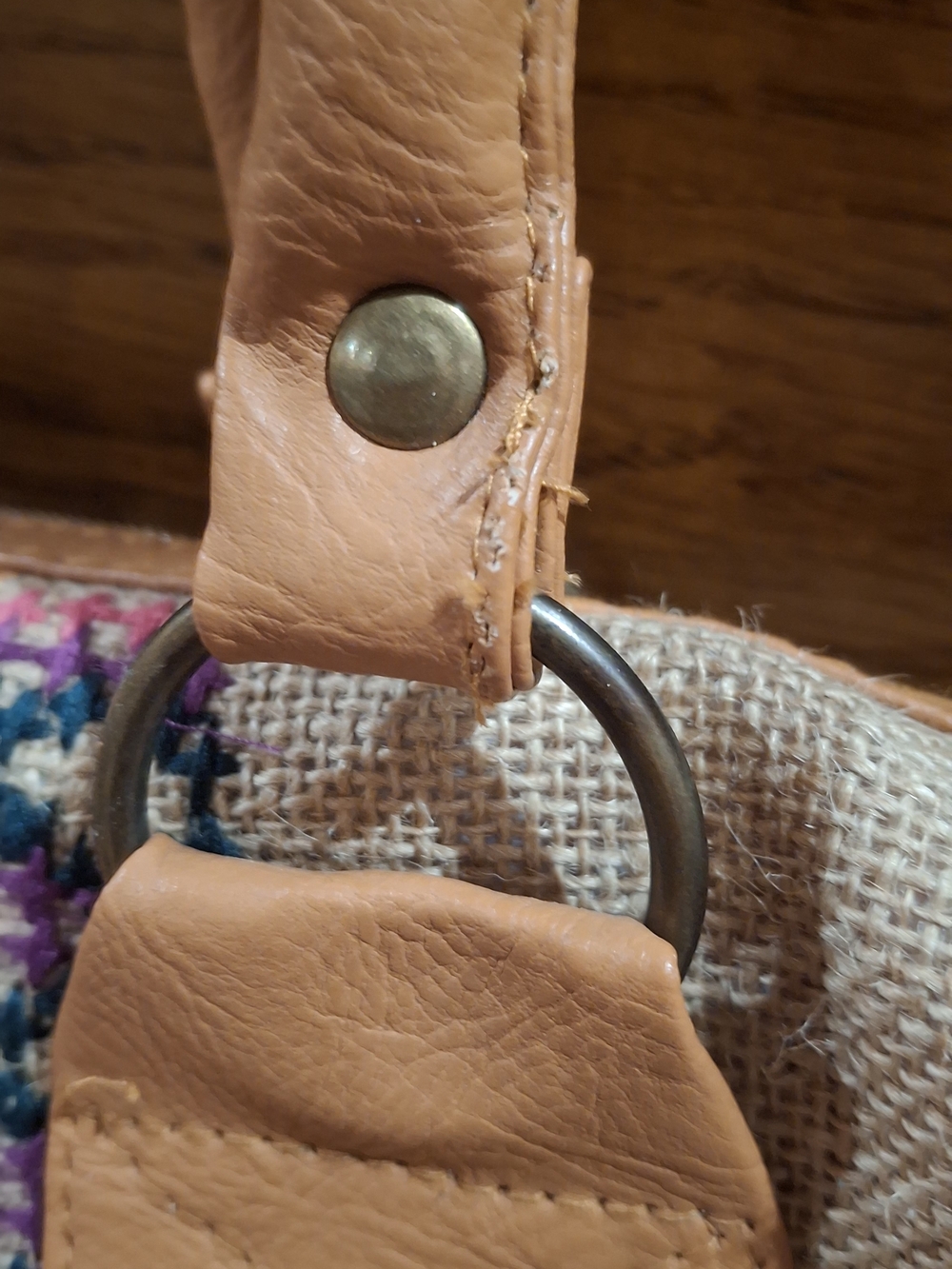 Boho Embroidered Tote Bag with Tan Handles - Multicolor Front Panel - Picture 10 of 11